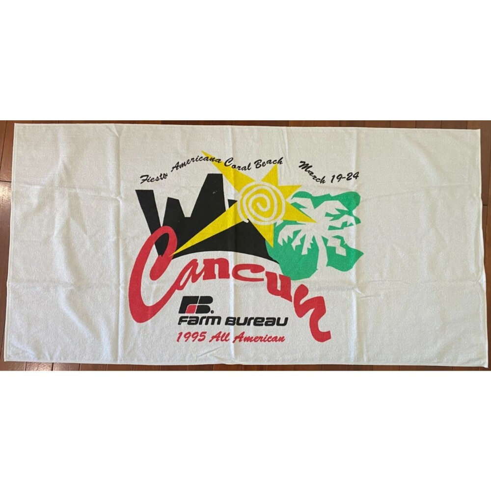 Vtg 1995 Cancun Beach Towel All American USA Made Farm Bureau Coral NEW Unused